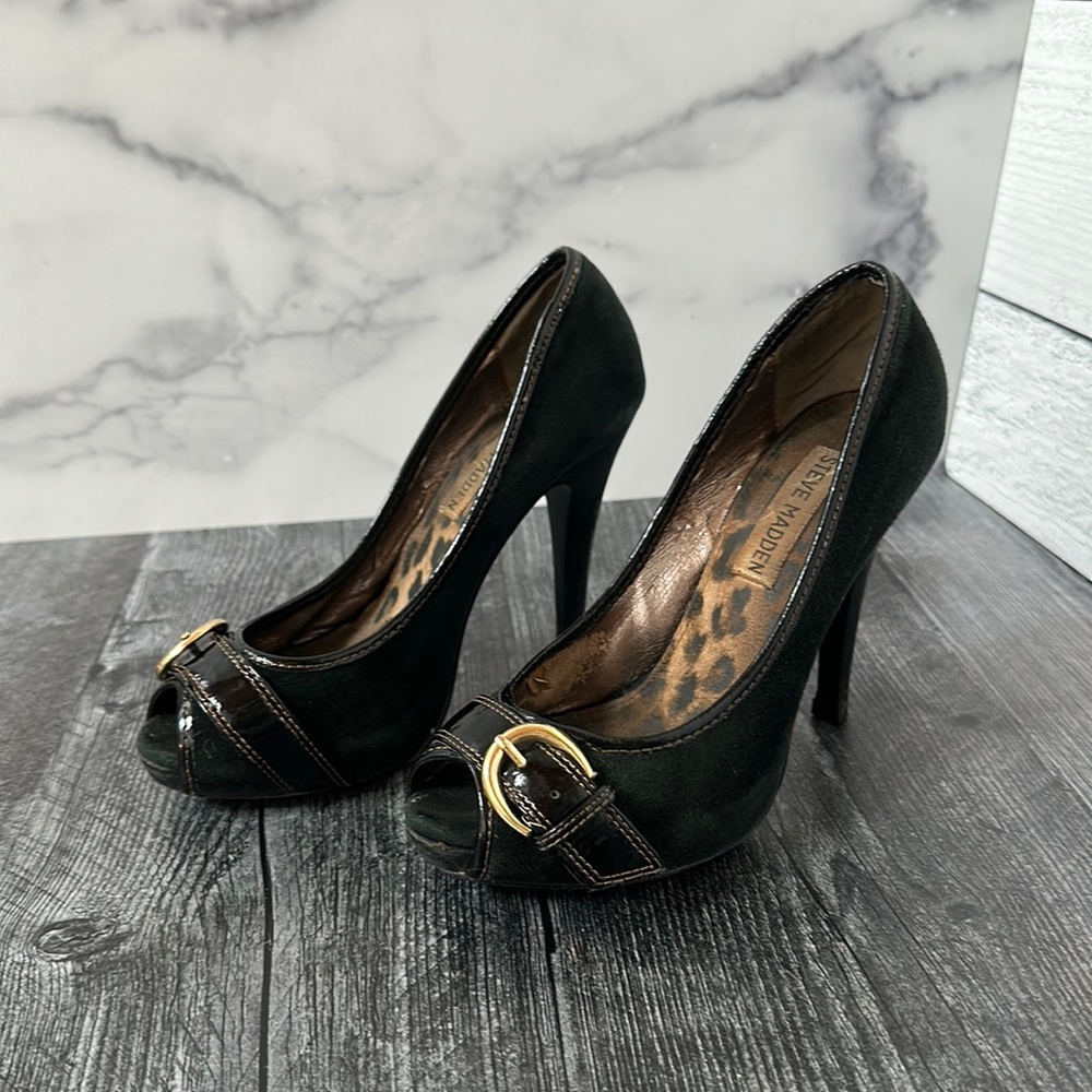 Steve Madden LIZZIE black suede platform pumps